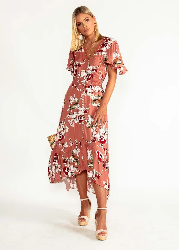 Leaving California Midi Dress - Rose Floral Knitted midi dresses