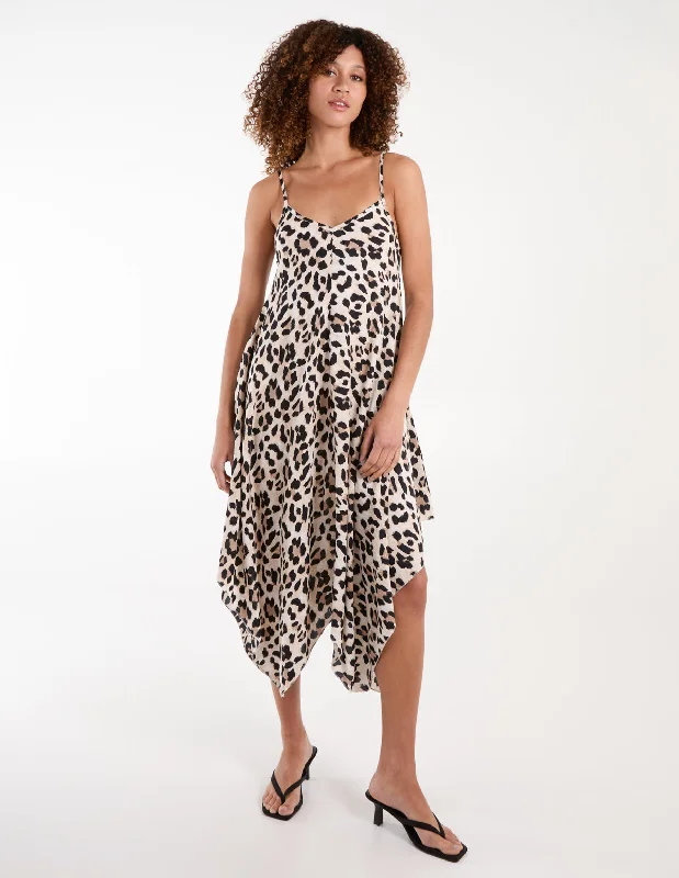 Animal Print Hanky Hem Dress Satin floral dresses