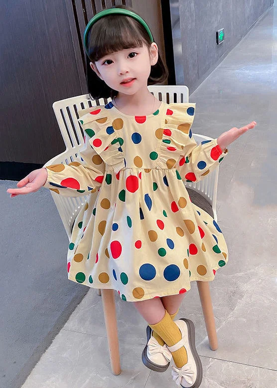 Cute Khaki Ruffled Print Cotton Girls Robe Dresses Long Sleeve XZ096 Floral dresses under $100