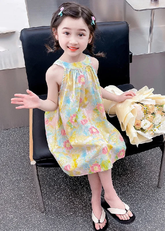 Lovely O-Neck Print Cotton Girls Slip Mid Dress Sleeveless GF024 Maternity floral dresses