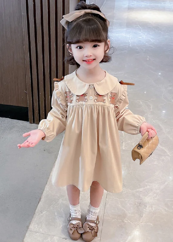 New Khaki Ruffled Print Cotton Girls Dresses Long Sleeve XZ054 Graduation floral dresses