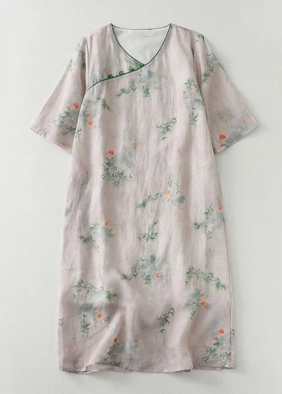 New Light Pink Button Print Cotton Dress Summer JH051 Long floral dresses