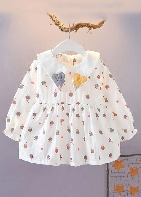 New White Peter Pan Collar Print Cotton Baby Dresses Long Dress XZ092 High-end floral dresses