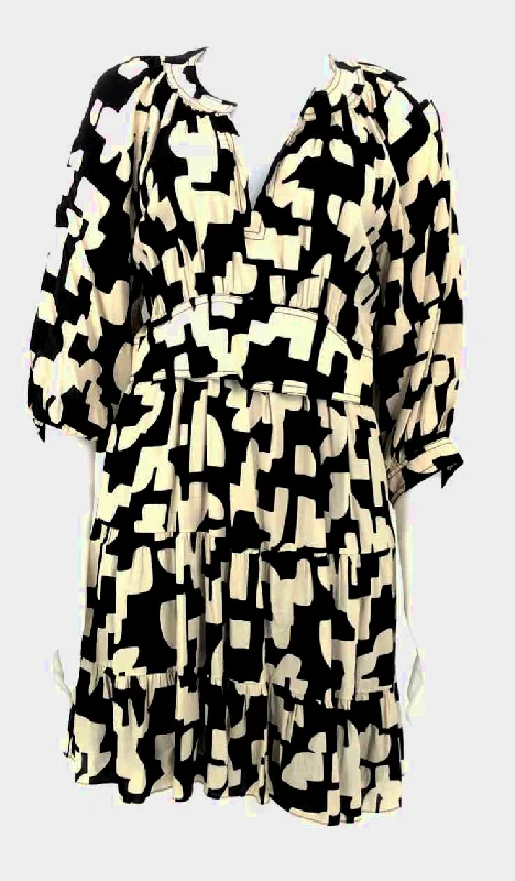 BA&SH Beige Black Print Mini Size 8  (M) Dress Mini Skirt Party