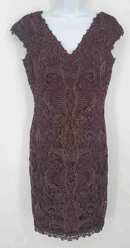 TADASHI SHOJI Plum Embroidered Short Sleeves Size 4  (S) Dress Retro Mini Skirt