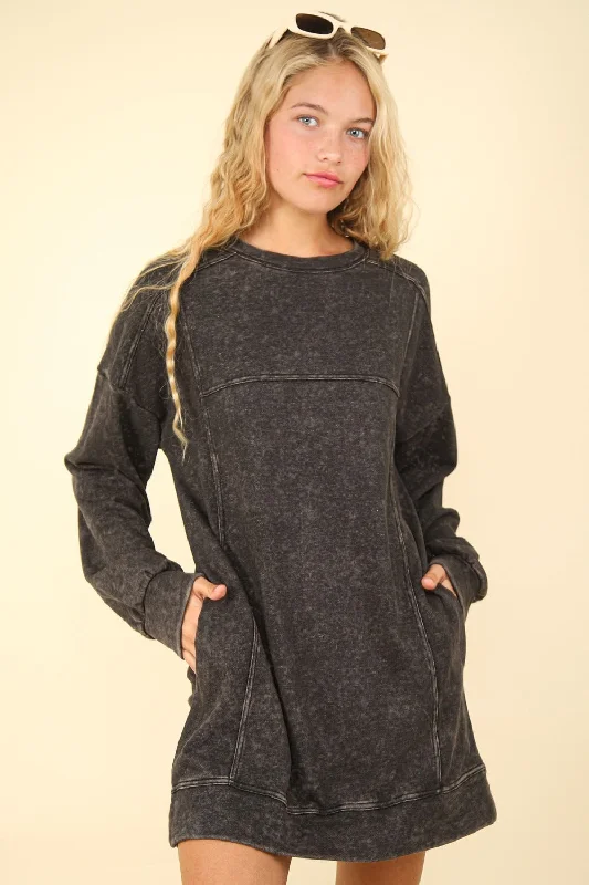 VERY J Mineral Washed Oversized Sweatshirt Mini Dress Soft Mini Skirt