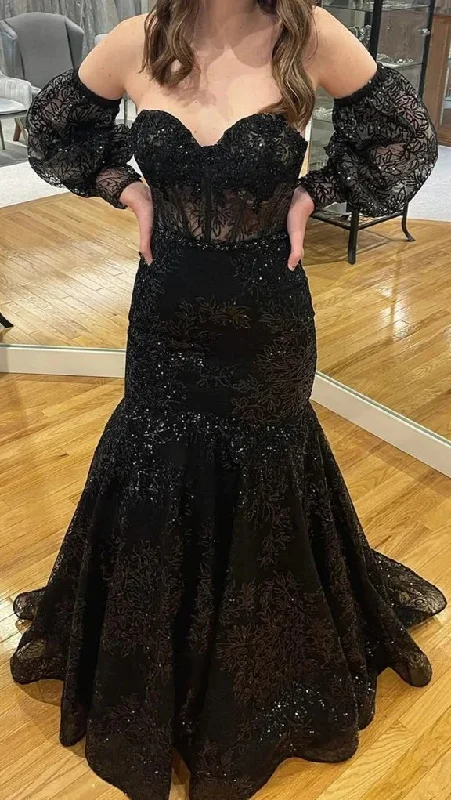 Charming Black Lace Mermaid Prom Dresses,Sexy Black Formal Gown Y1496 Lace Dress Elegance