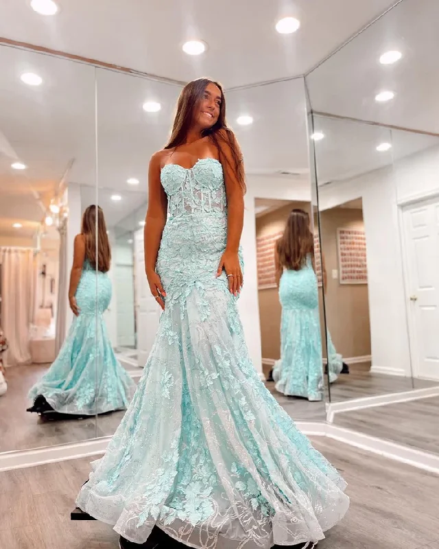 Cute Mermaid Sweetheart Mint Lace Long Prom Dresses Y1669 Simple Lace Gown