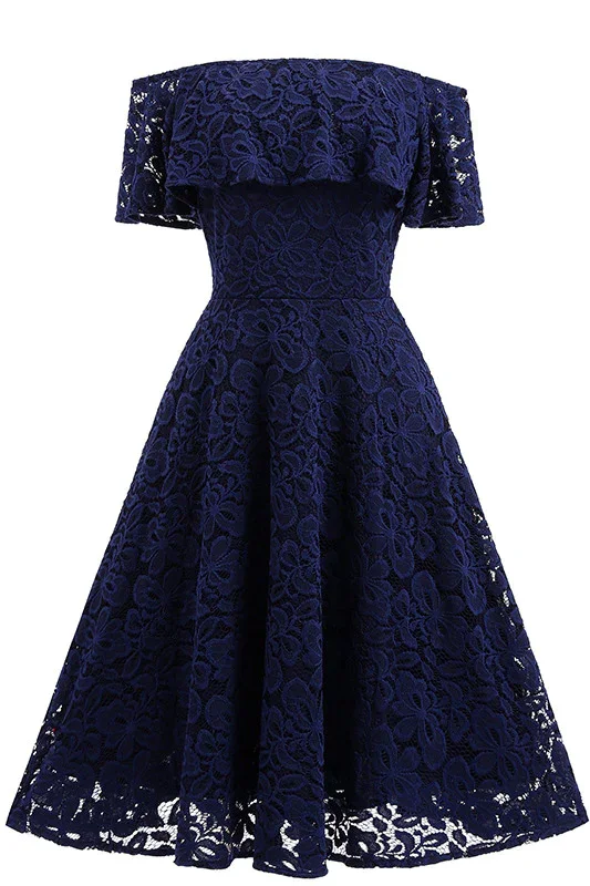 Dark Navy Lace A-line Homecoming Dress Y1160 Lace Bridesmaid Gown