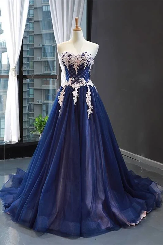 Gorgeous Sweetheart Navy Blue and Lace Appliques Lace Dress Casual