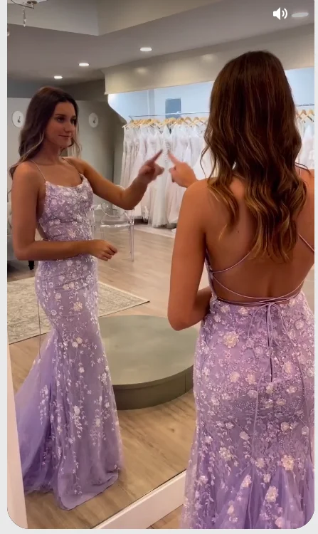 Lavender Lace Mermaid Backless Long Prom Dresses, Stunning Formal Dresses Y1637 Lace Dress Twirl