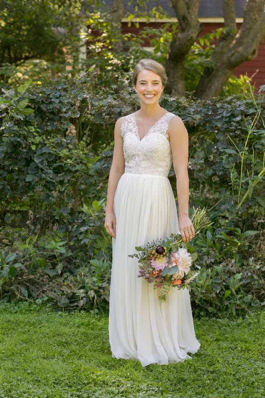 Leanne Marshall Lace Illusion Gown with Chiffon Floral Lace Dress